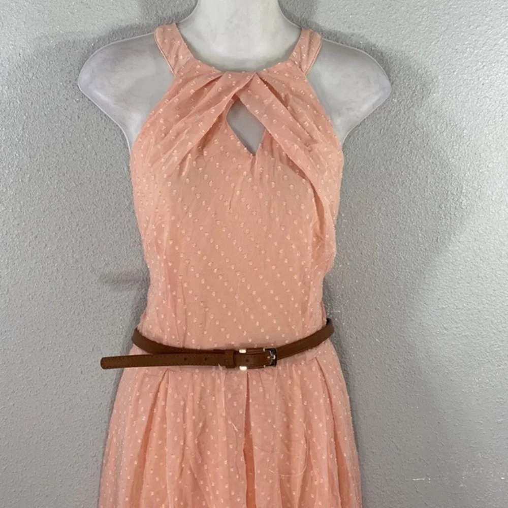 NWT Lindy Bop Cheronda Peach Chiffon Textured Sleeveless Fit Flare Dress 8 WW4